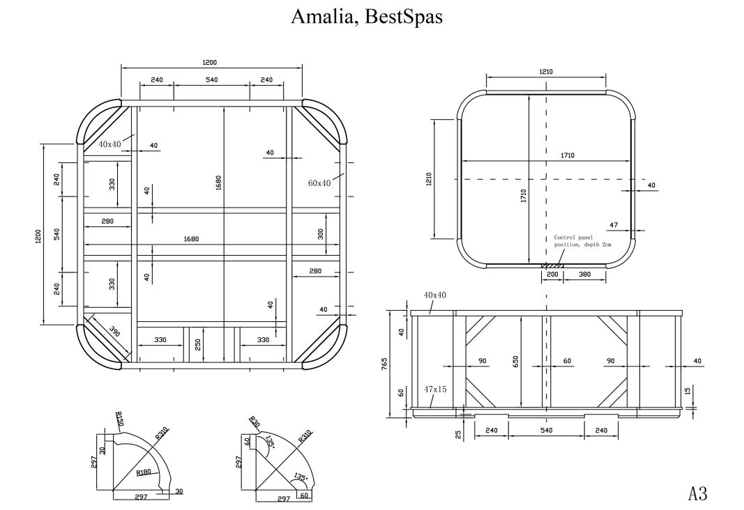 Квадратный гидромассажный СПА бассейн BestSpas Amalia 188х188 схема 8