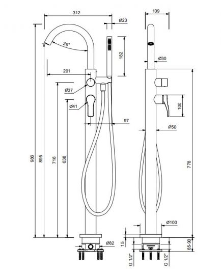 Напольный смеситель для ванны Fantini AL/23 B080B схема 2