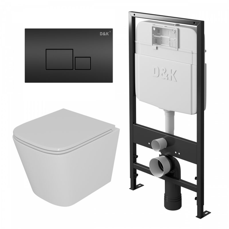 Комплект подвесной унитаз + система инсталляции D&K Berlin черная клавиша DS1431611
