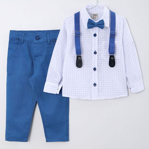 Костюм для мальчика (рубашка, брюки, бабочка, подтяжки), синий, 24117