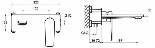 Однорычажный смеситель для раковины BelBagno Carin встройка в стену схема 2