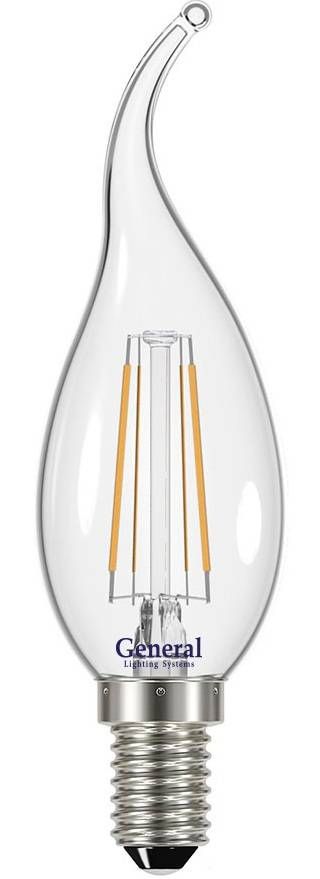 Светодиодная лампа General Свеча на ветру E14 7W(670lm) 6500K 6K 35x118 филамент (нитевидная), прозр 649901