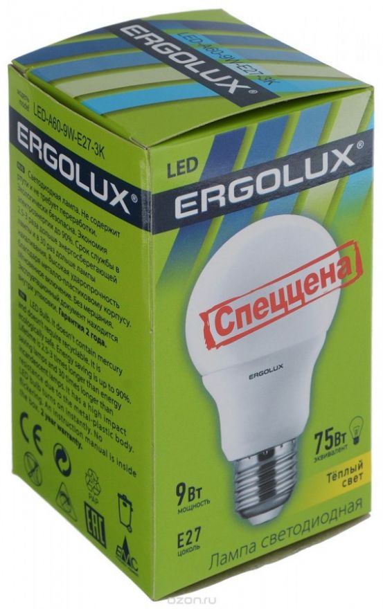 Светодиодная лампа Ergolux ПРОМО ЛОН A60 E27 13W(1040lm 270°) 3000K 2K матовая 110x60 пластик/алюм. LED-A60-13W-E27-3K