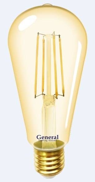Светодиодная лампа General LOFT димм. ST64S E27 13W 2K 64х140 филамент (нитевидная) золотая 686900