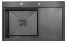 Мойка для кухни Hoffger HFG-7850B-L из нержавеющей стали 78х50 см, чёрный графит левая