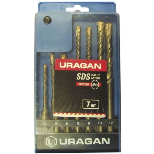 URAGAN 7 шт, 5,6,6,8,8,10,12 мм, SDS-Plus, набор буров по бетону 901-25554-H7