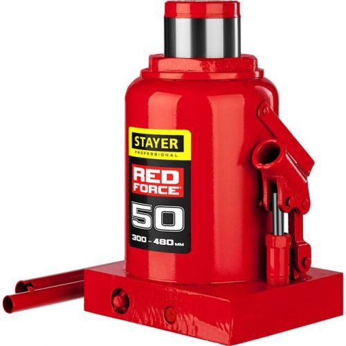STAYER 50 т, 300-480 мм, домкрат бутылочный гидравлический RED FORCE 43160-50_z01 Professional