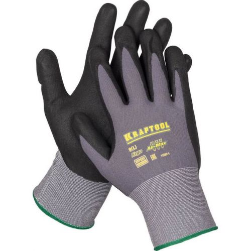 KRAFTOOL L, 15 класс, эластичные перчатки со вспененным нитриловым покрытием для точных работ, маслобензостойкие 11285-L Expert