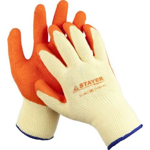 STAYER L-XL, 10 класс, рельефные особопрочные противоскользящие перчатки, латексное покрытие, трикотажные 11407-XL