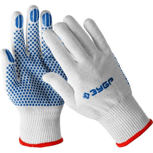 ЗУБР S-M, 13 класс, х/б, перчатки с точками увеличенного размера, с ПВХ-гель покрытием (точка) 11451-S2 Профессионал