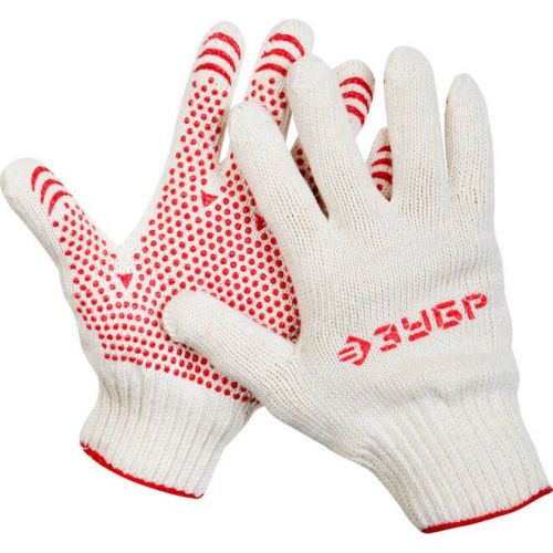 ЗУБР L-XL, 7 класс, х/б, перчатки для тяжелых работ, с ПВХ-гель покрытием (точка) 11456-XL Мастер