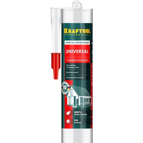 KRAFTOOL 300 мл, универсальный, прозрачный, силиконовый герметик KRAFTSIL FX100 41253-2