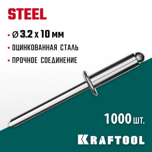 KRAFTOOL 3.2 х 10 мм, 1000 шт., стальные заклепки Steel 311703-32-10