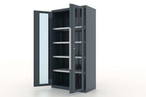 Шкаф металлический для инструмента двухсекционный, дверца со стеклом, темно-серый FERRUM 13.1042-7016