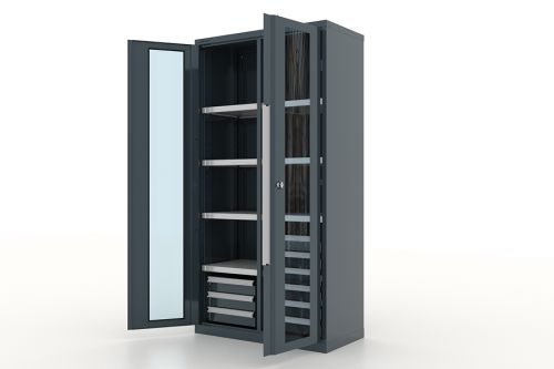 Шкаф металлический для инструмента двухсекционный, дверца со стеклом, темно-серый FERRUM 13.2662-7016