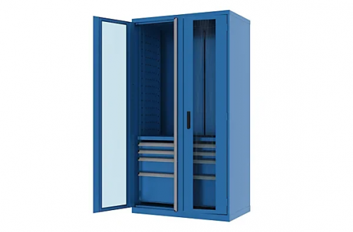 Шкаф металлический для инструмента двухсекционный, Titan, дверца со стеклом, синий FERRUM 43.2203-5015