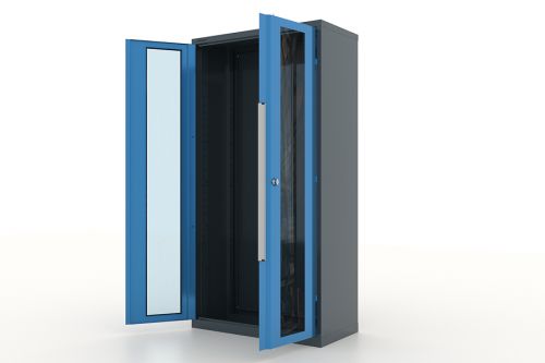 Корпус шкафа инструментального двухсекционного, дверца со стеклом, темно-серый - синий FERRUM 13.9002-7016/5015