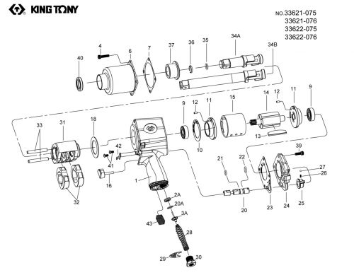 Ремкомплект для гайковерта 33621-075, крепеж переключателя реверса, шарик KING TONY 33621-B27
