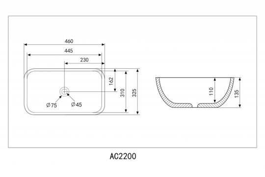 Накладная раковина ABBER Rechteck AC2200GS серебро 46х32,5 схема 2