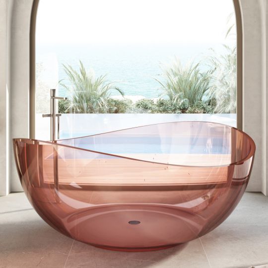 Фото Прозрачная ванна ABBER Kristall AT9705Koralle розовая 150х150