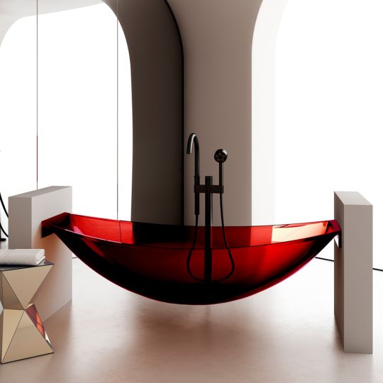 Изображение Прозрачная ванна ABBER Kristall AT9704Rubin подвесная красная 180х80
