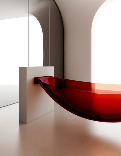 Прозрачная ванна ABBER Kristall AT9704Rubin подвесная красная 180х80 ФОТО