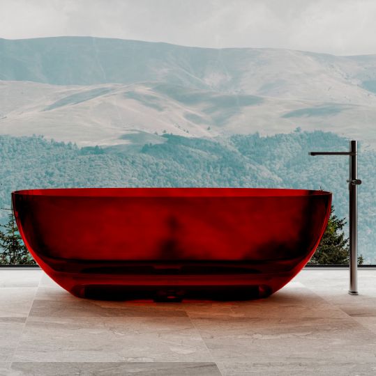 Фото Овальная прозрачная ванна ABBER Kristall AT9703Rubin красная 170х75
