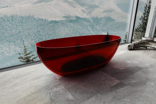 Овальная прозрачная ванна ABBER Kristall AT9703Rubin красная 170х75 ФОТО