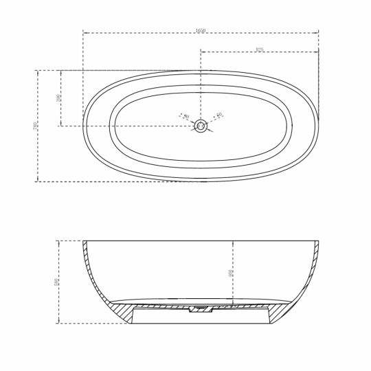 Овальная прозрачная ванна ABBER Kristall AT9701Opal 165х78 схема 2