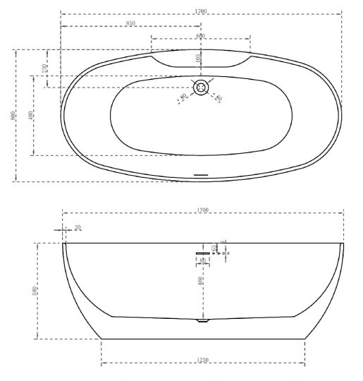 Акриловая ванна ABBER AB9323 170х80 схема 2