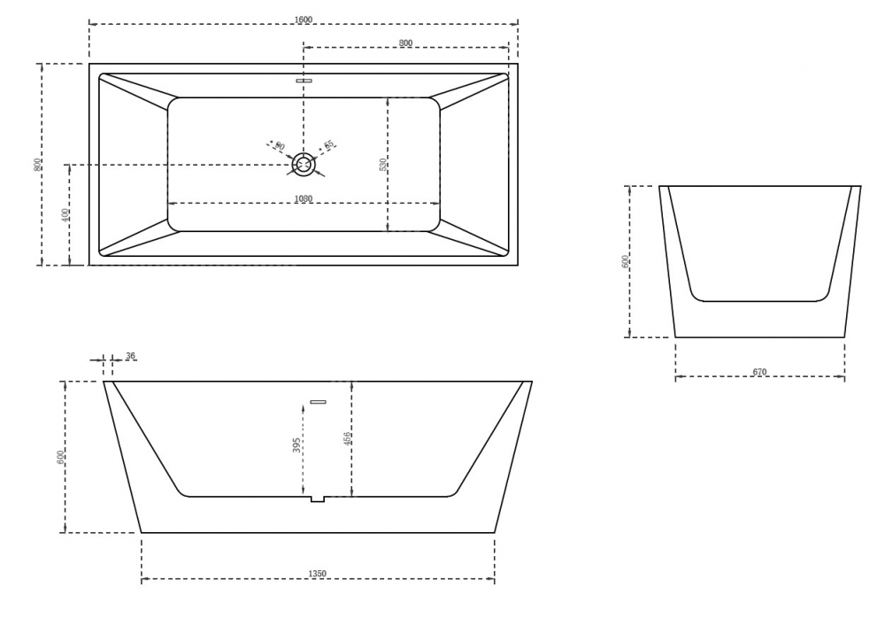 Акриловая ванна ABBER AB9224-1.6 160х80 схема 2