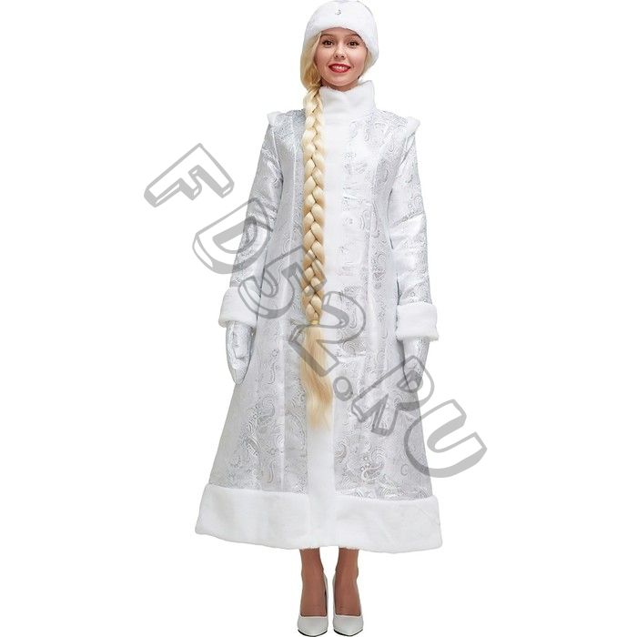 Карнавальный костюм «Снегурочка», шуба из парчи длинная, цвет серебристый, р. 50