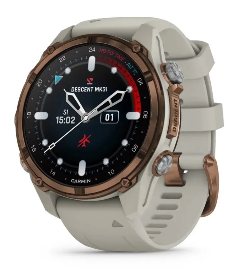 Умные часы Garmin Descent MK3i - 43 мм Бронзовый титан с PVD-покрытием, силиконовый ремешок французского серого цвета фото