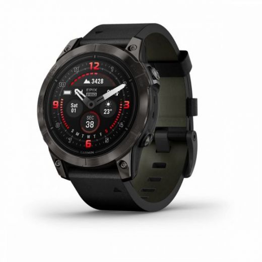 Умные часы Garmin EPIX PRO (Gen 2) Sapphire Edition 47 мм, титановый, угольно-серый DLC, черный кожаный ремешок