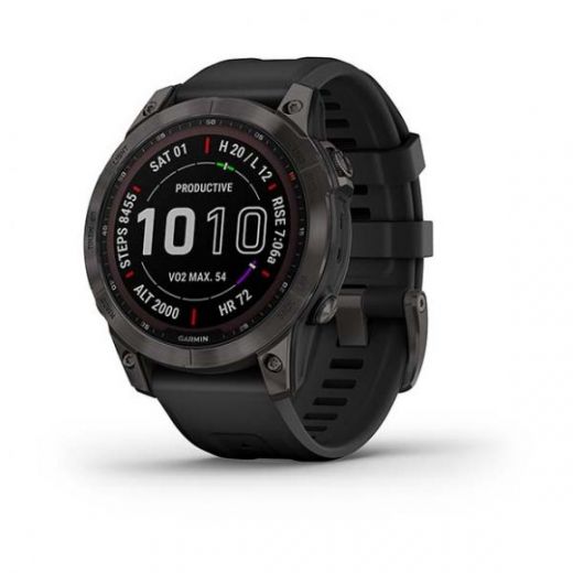 Умные часы Garmin FENIX 7 Sapphire Solar титановый серый DLC с черным ремешком