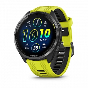 Умные часы Garmin FORERUNNER 965 черные, темно-серый DLC титановый безель, с желто-черным ремешком