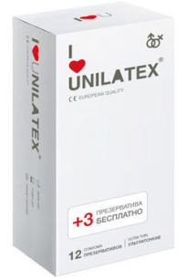 Презервативы Unilatex Ultra Thin ультратонкие, 12 шт. +3 в подарок