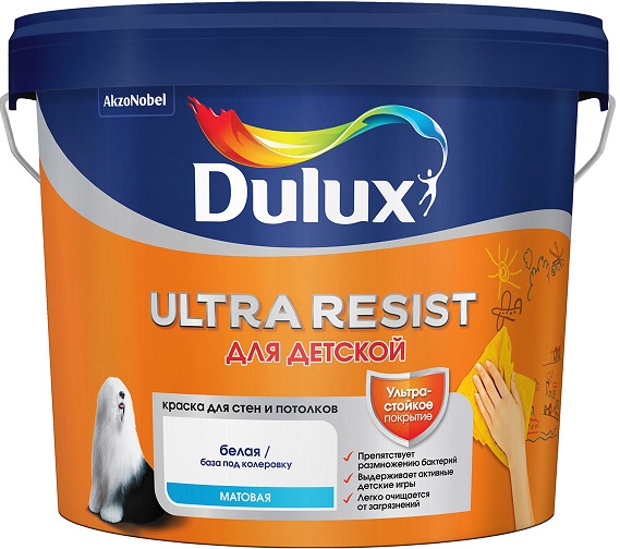 Краска для Детской Dulux Ultra Resist 5л для Стен и Потолков, Белая .