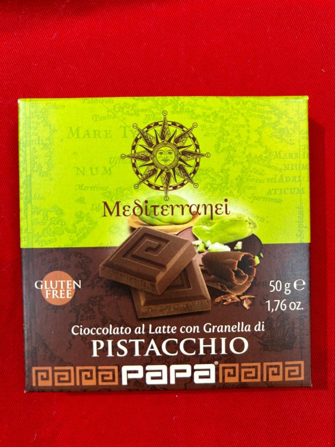 Шоколад молочный с фисташками 50 г, Cioccolato al latte con granella di pistacchio, Papa, 50 g