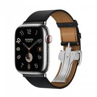Часы Apple Watch Hermès Series 9 GPS + Cellular 45mm Silver Stainless Steel Case with Noir Swift Leather Single Tour Deployment Buckle