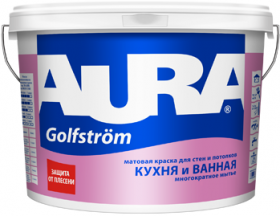 Краска для Ванной и Кухни Aura Interior Golfstrom 0.9л Особопрочная, Белая, Матовая / Аура