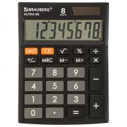 Калькулятор настольный BRAUBERG ULTRA-08-BK, КОМПАКТНЫЙ (154×115 мм), 8 разрядов, двойное питание, ЧЕРНЫЙ 250507