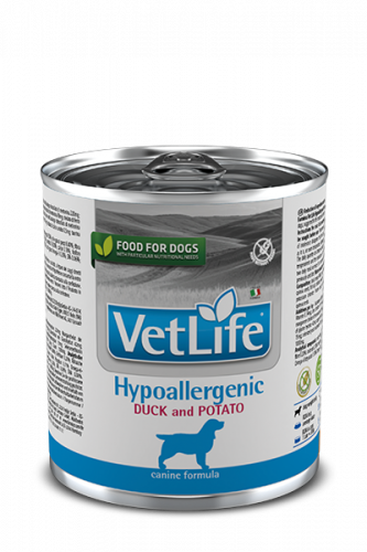 Vet Life Dog влажный корм Hypoallergenic Duck & Potato (Гипоаллердженик утка+картофель) банка 300г.