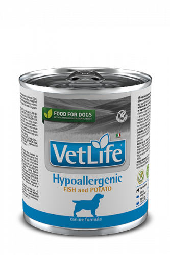 Vet Life Dog влажный корм Hypoallergenic Fish & Potato (Гипоаллердженик рыба+картофель) банка 300г.