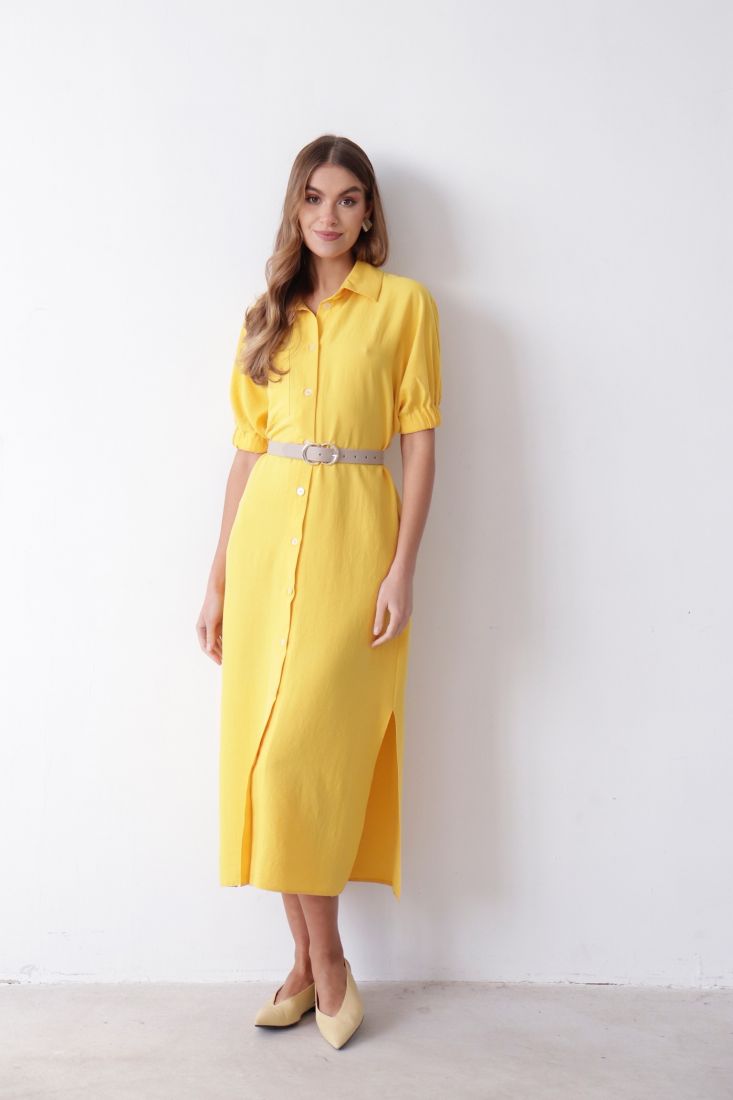 10631 Платье-рубашка лимонное в полоску