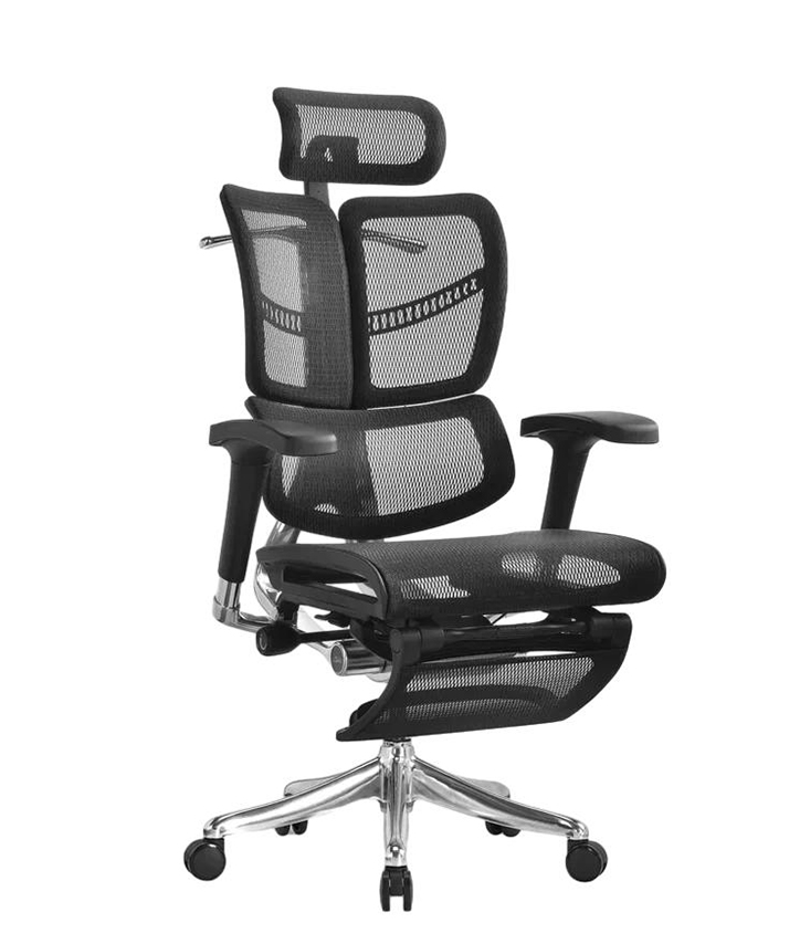 Эргономичное сетчатое кресло Fly с подножкой (сетка черная/каркас черный)