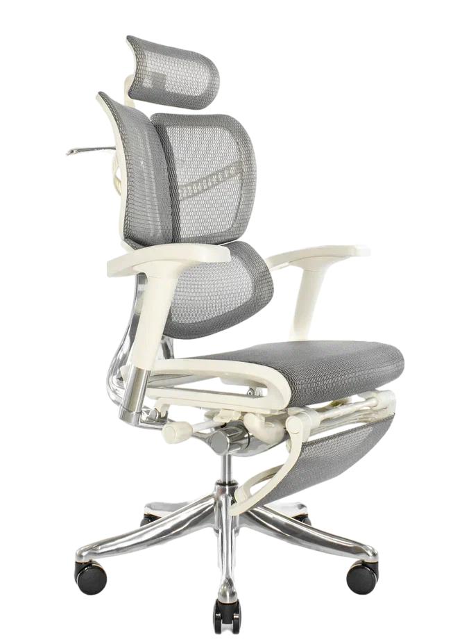 Эргономичное сетчатое кресло Fly с подножкой (сетка серая/ каркас серый)