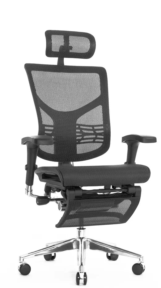 Эргономичное сетчатое кресло Star с подножкой (сетка черная/каркас черный)