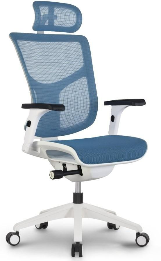 Эргономичное сетчатое кресло VISTA (Каркас белый / сетка голубая)