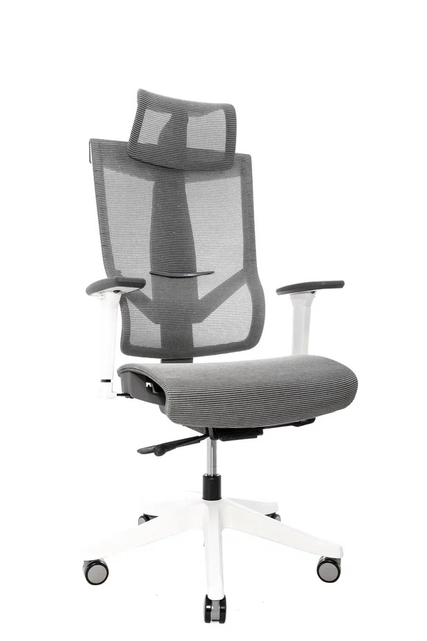 Эргономичное ортопедическое кресло Hoshi Mesh (Каркас белый / сетка серая)